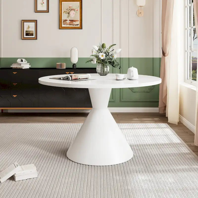 Table de salle à manger ronde brillante à pied conique noir et blanc