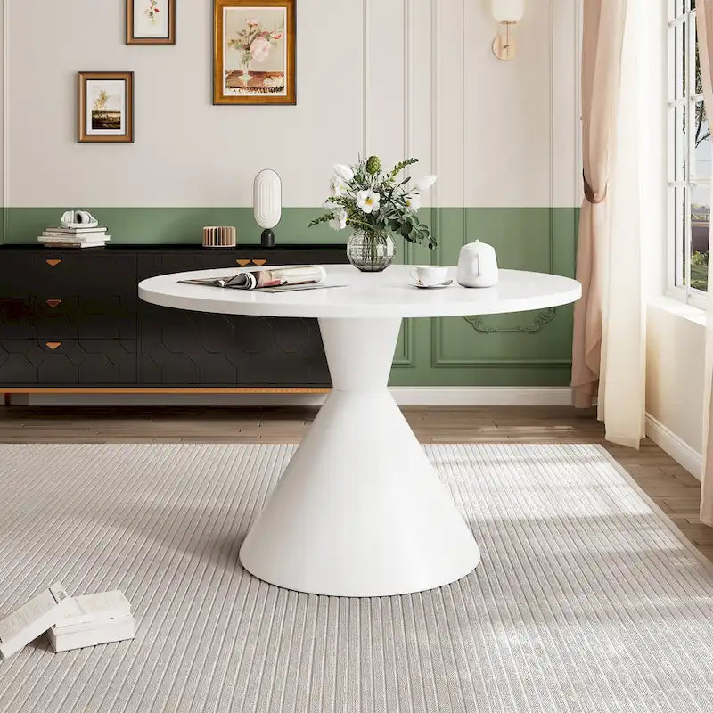 Table de salle à manger ronde brillante à pied conique noir et blanc