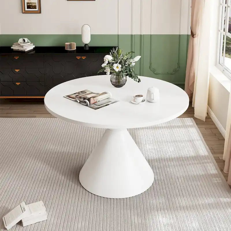 Table de salle à manger ronde brillante à pied conique noir et blanc