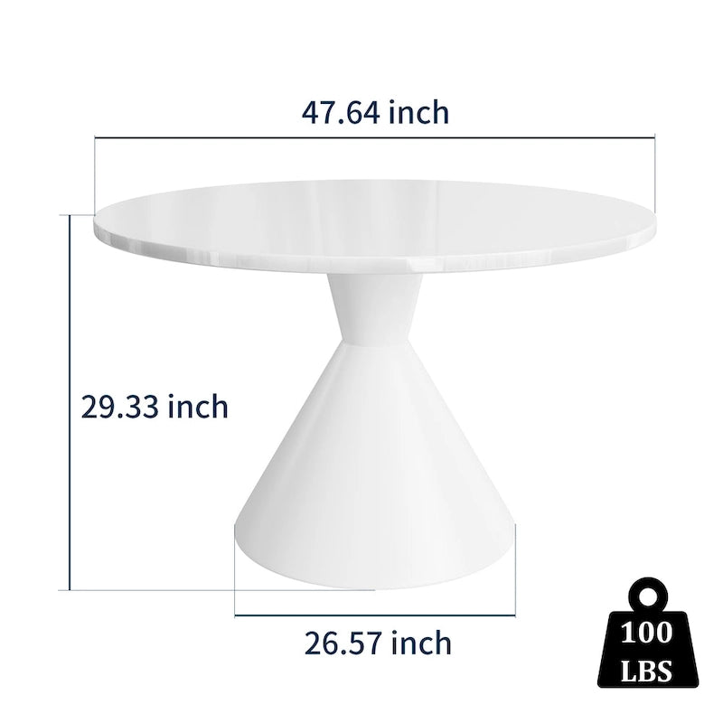 Table de salle à manger ronde brillante à pied conique noir et blanc