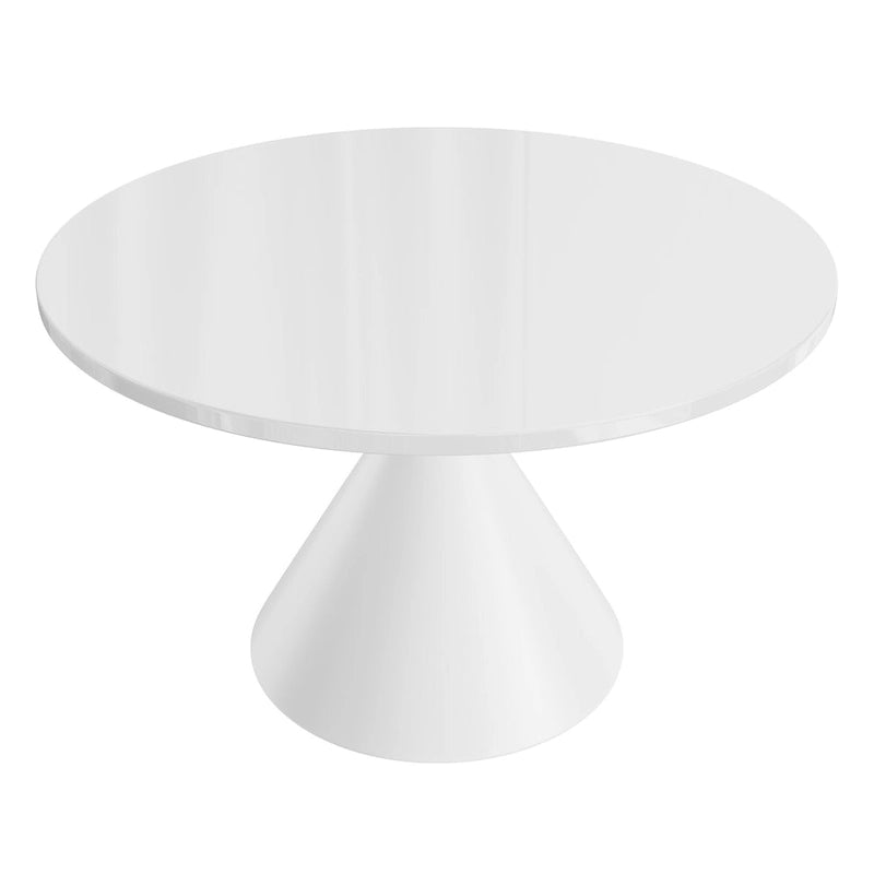 Table de salle à manger ronde brillante à pied conique noir et blanc