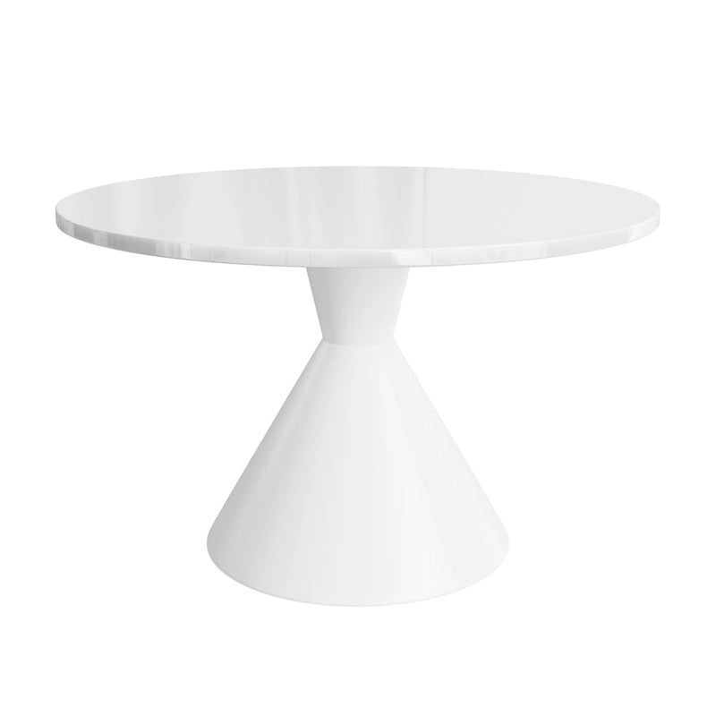 Table de salle à manger ronde brillante à pied conique noir et blanc