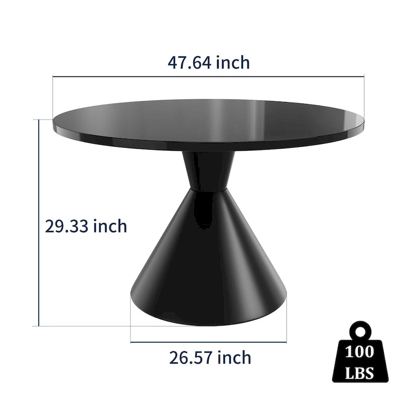 Table de salle à manger ronde brillante à pied conique noir et blanc