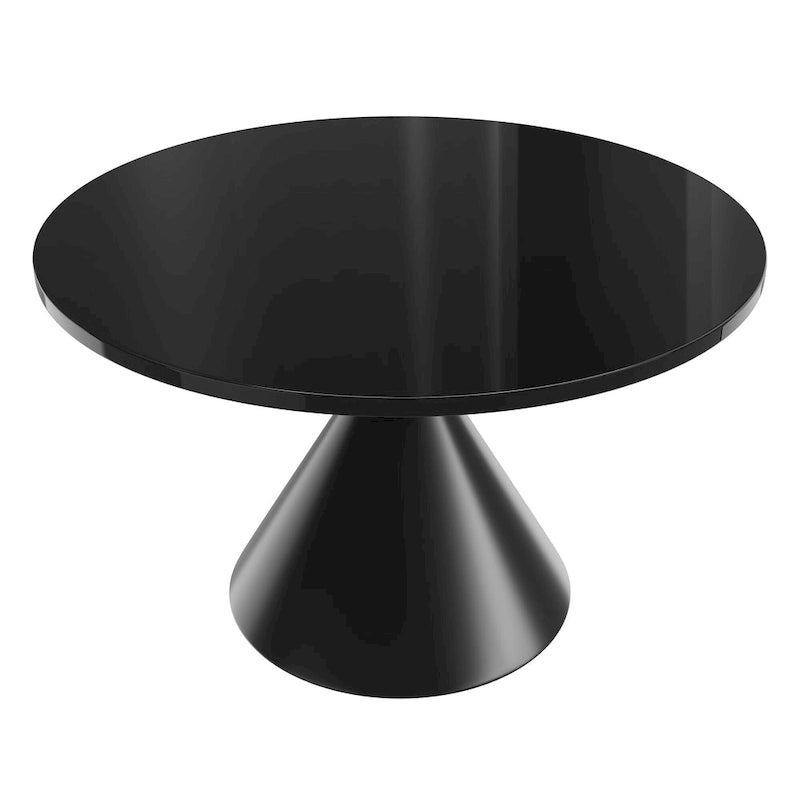 Table de salle à manger ronde brillante à pied conique noir et blanc