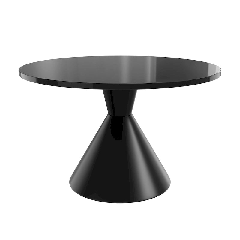 Table de salle à manger ronde brillante à pied conique noir et blanc