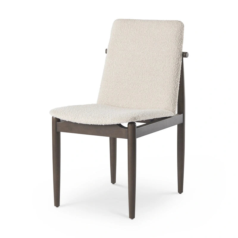 Chaise de salle à manger en bouclette du milieu du siècle, avec structure en bois massif marron foncé