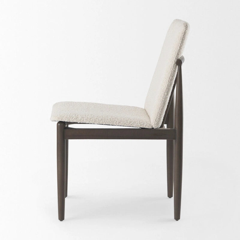 Chaise de salle à manger en bouclette du milieu du siècle, avec structure en bois massif marron foncé