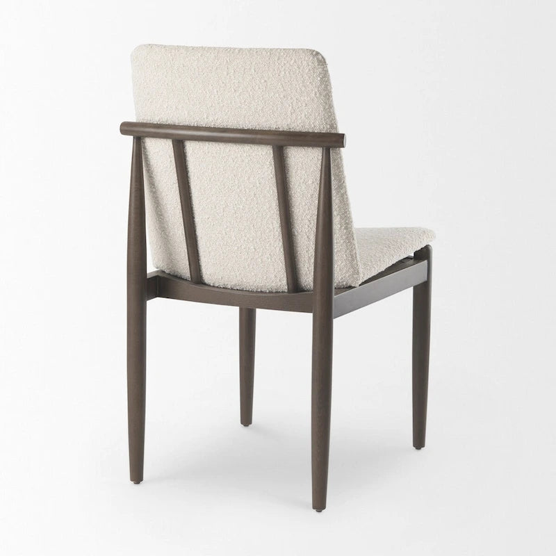 Chaise de salle à manger en bouclette du milieu du siècle, avec structure en bois massif marron foncé