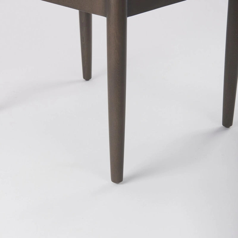 Chaise de salle à manger en bouclette du milieu du siècle, avec structure en bois massif marron foncé