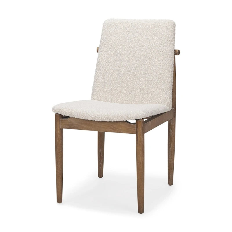Chaise de salle à manger en bouclette du milieu du siècle, avec structure en bois massif marron foncé