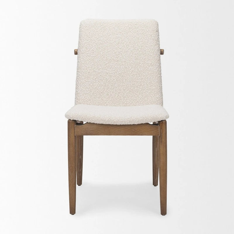 Chaise de salle à manger en bouclette du milieu du siècle, avec structure en bois massif marron foncé