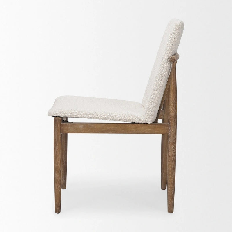 Chaise de salle à manger en bouclette du milieu du siècle, avec structure en bois massif marron foncé