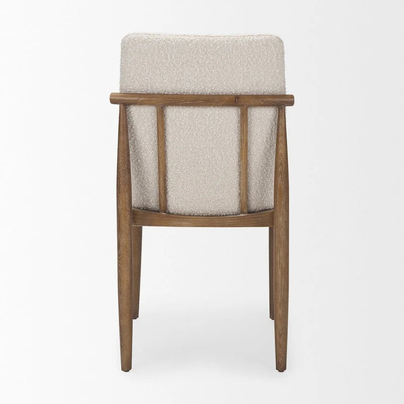 Chaise de salle à manger en bouclette du milieu du siècle, avec structure en bois massif marron foncé