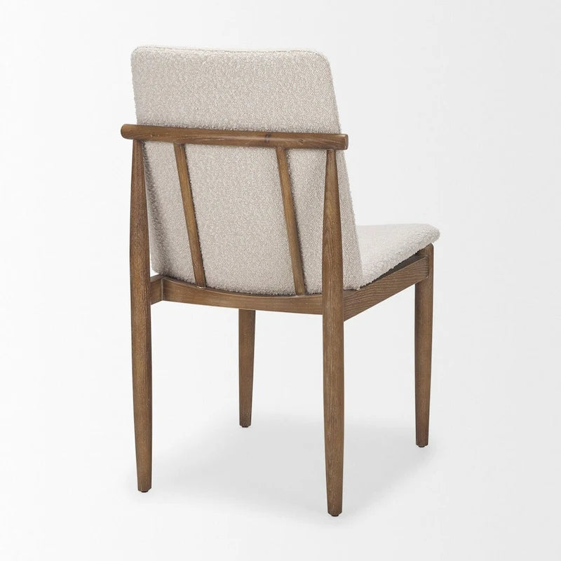 Chaise de salle à manger en bouclette du milieu du siècle, avec structure en bois massif marron foncé