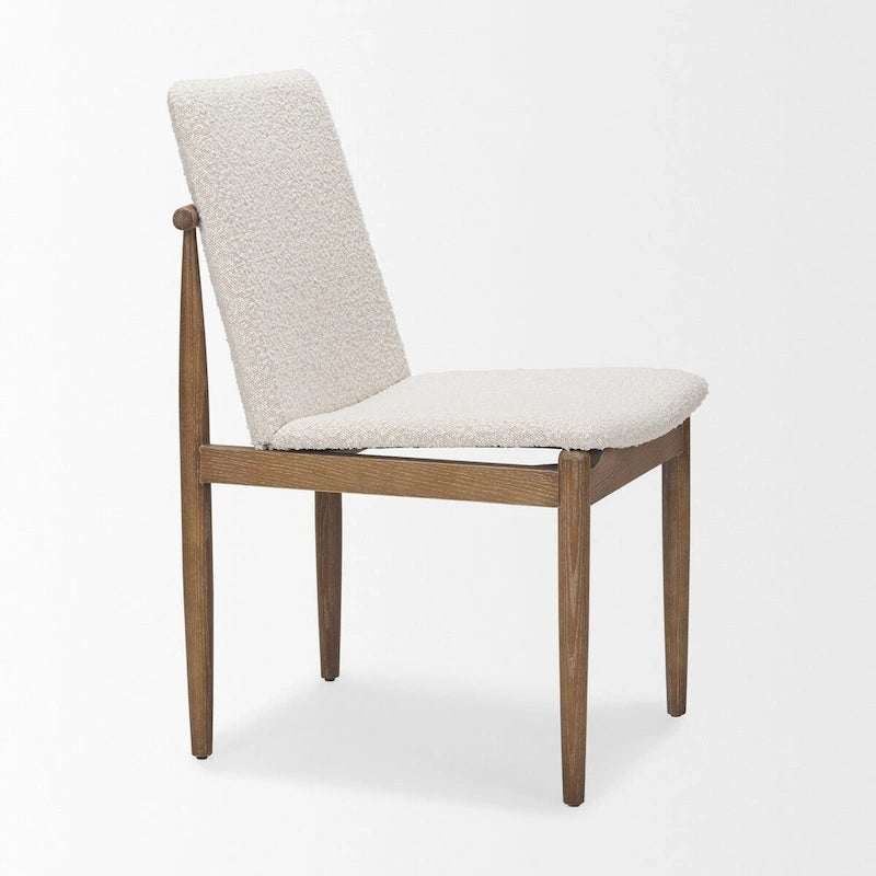 Chaise de salle à manger en bouclette du milieu du siècle, avec structure en bois massif marron foncé