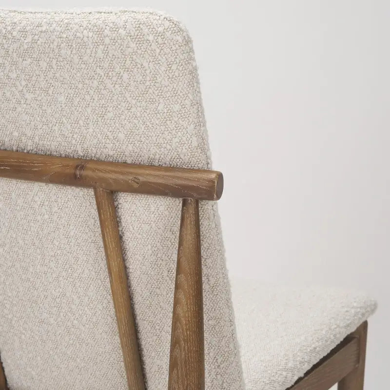 Chaise de salle à manger en bouclette du milieu du siècle, avec structure en bois massif marron foncé