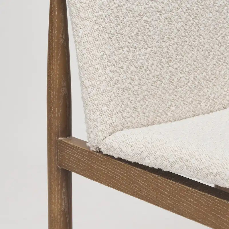 Chaise de salle à manger en bouclette du milieu du siècle, avec structure en bois massif marron foncé