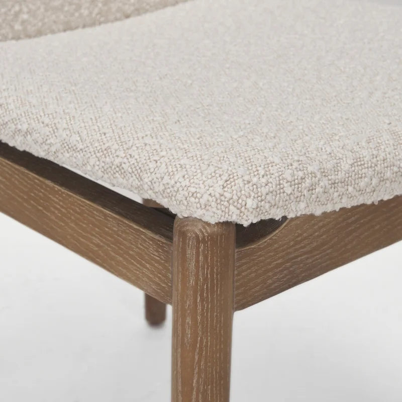 Chaise de salle à manger en bouclette du milieu du siècle, avec structure en bois massif marron foncé