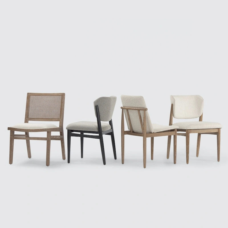 Chaise de salle à manger en bouclette du milieu du siècle, avec structure en bois massif marron foncé