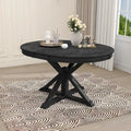 Table de salle à manger extensible ronde à ovale avec rallonge papillon, piètement en X, 6 places, style rétro