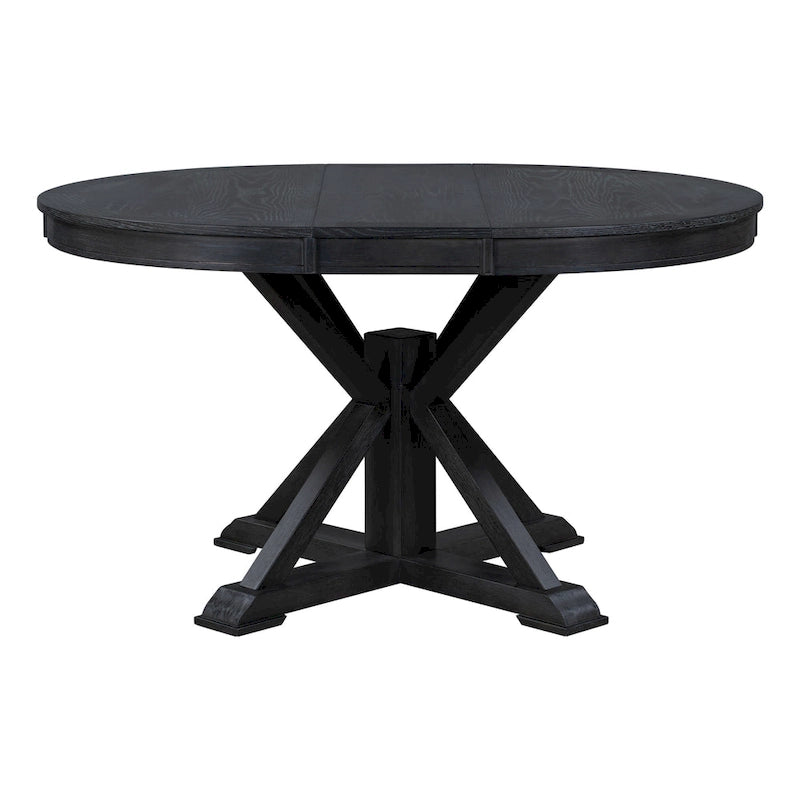 Table de salle à manger extensible ronde à ovale avec rallonge papillon, piètement en X, 6 places, style rétro