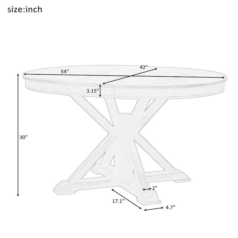 Table de salle à manger extensible ronde à ovale avec rallonge papillon, piètement en X, 6 places, style rétro