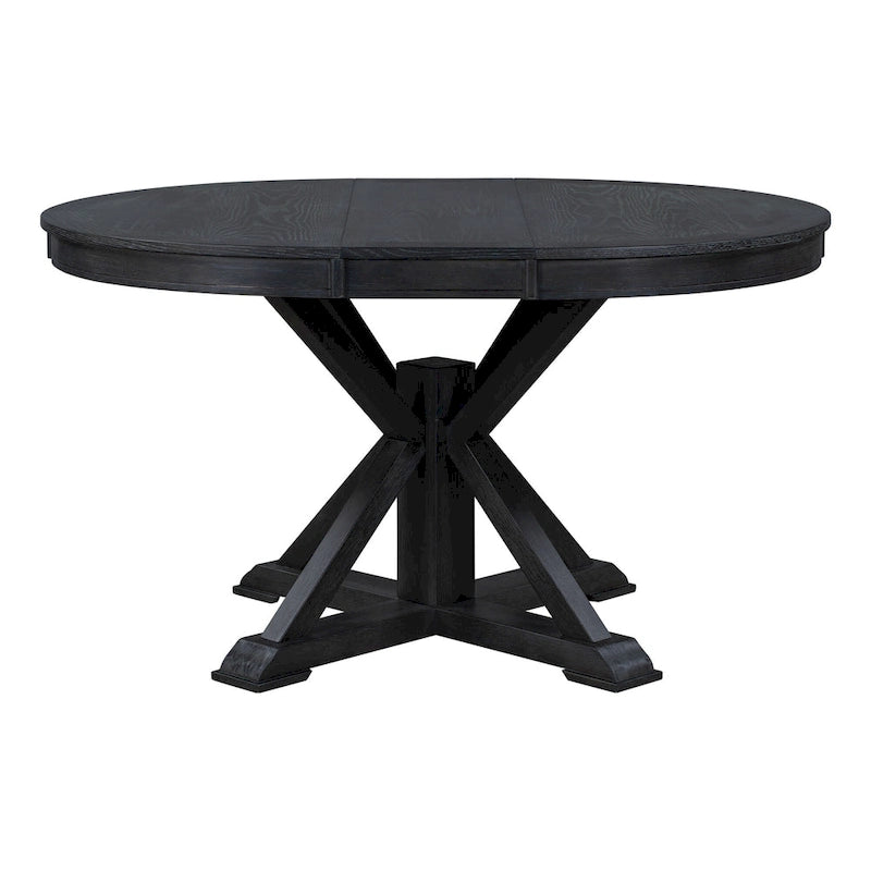 Table de salle à manger extensible ronde à ovale avec rallonge papillon, piètement en X, 6 places, style rétro