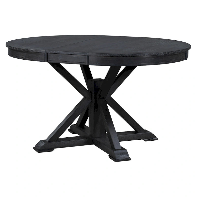 Table de salle à manger extensible ronde à ovale avec rallonge papillon, piètement en X, 6 places, style rétro