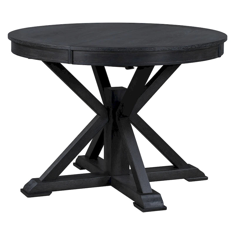 Table de salle à manger extensible ronde à ovale avec rallonge papillon, piètement en X, 6 places, style rétro