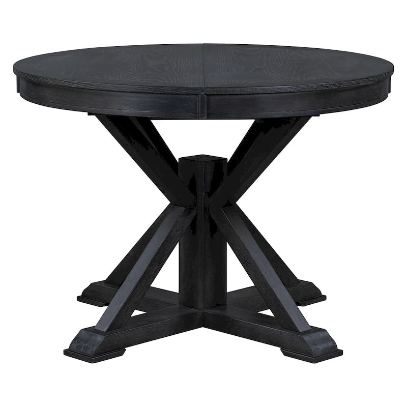 Table de salle à manger extensible ronde à ovale avec rallonge papillon, piètement en X, 6 places, style rétro
