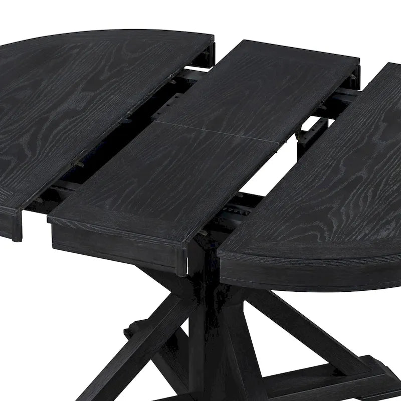 Table de salle à manger extensible ronde à ovale avec rallonge papillon, piètement en X, 6 places, style rétro