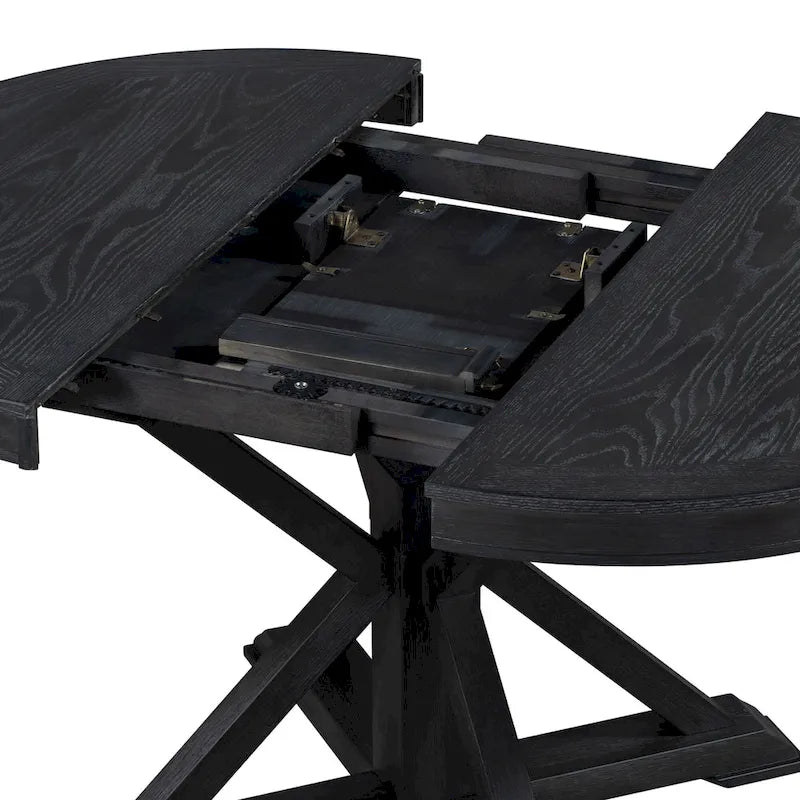 Table de salle à manger extensible ronde à ovale avec rallonge papillon, piètement en X, 6 places, style rétro