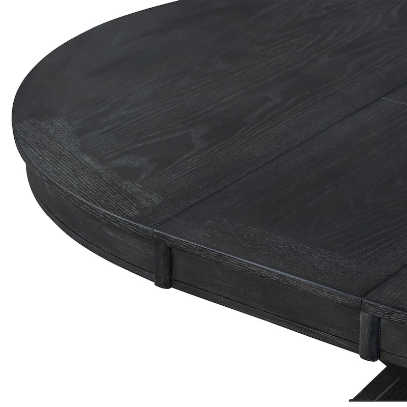 Table de salle à manger extensible ronde à ovale avec rallonge papillon, piètement en X, 6 places, style rétro