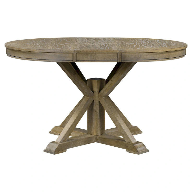 Table de salle à manger extensible ronde à ovale avec rallonge papillon, piètement en X, 6 places, style rétro