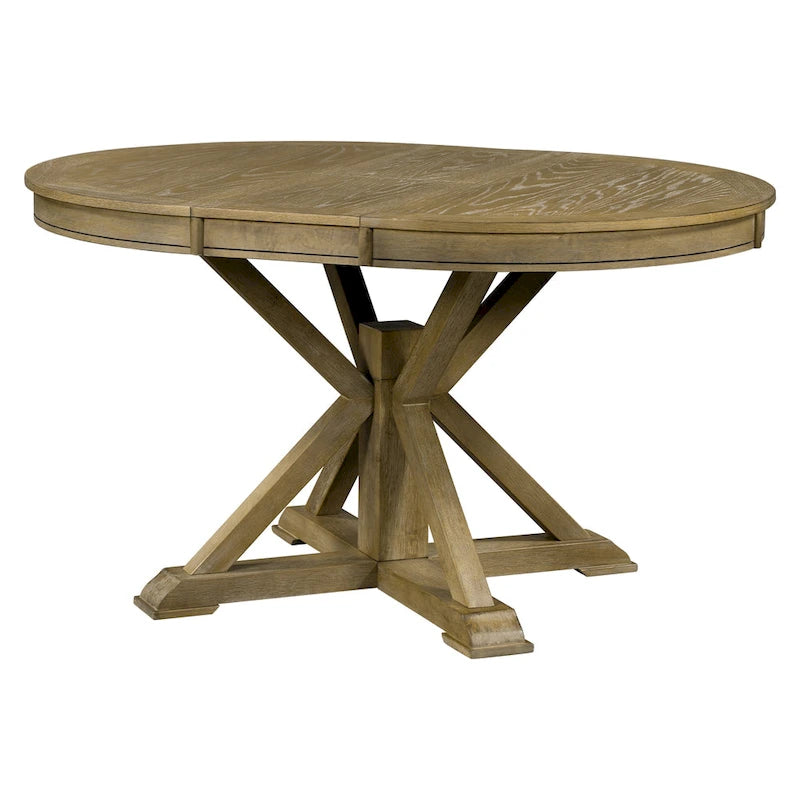 Table de salle à manger extensible ronde à ovale avec rallonge papillon, piètement en X, 6 places, style rétro