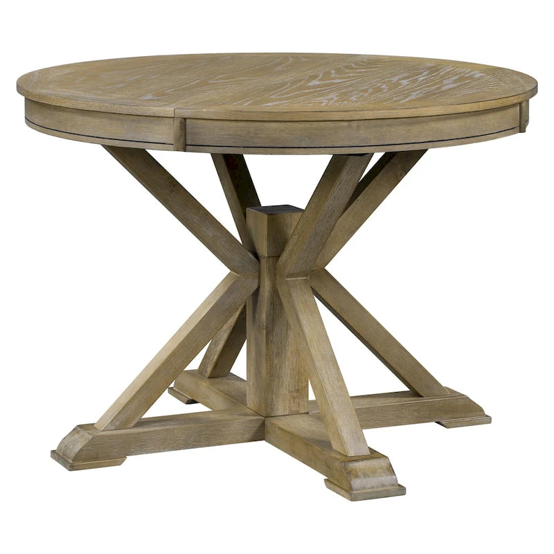 Table de salle à manger extensible ronde à ovale avec rallonge papillon, piètement en X, 6 places, style rétro