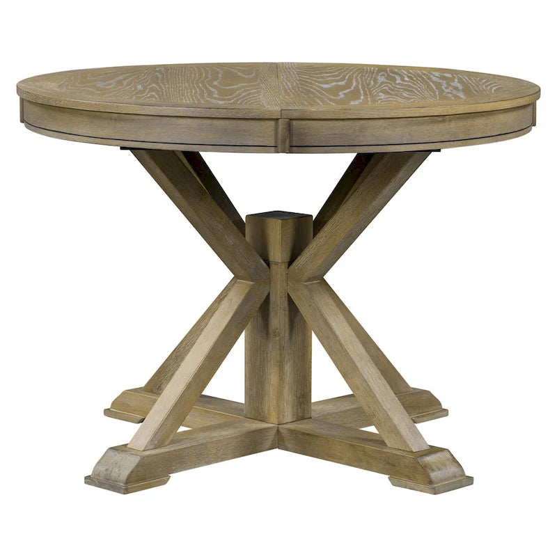 Table de salle à manger extensible ronde à ovale avec rallonge papillon, piètement en X, 6 places, style rétro
