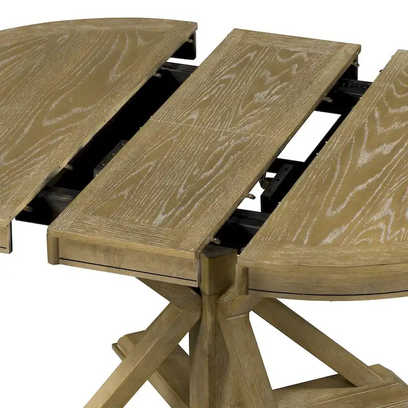 Table de salle à manger extensible ronde à ovale avec rallonge papillon, piètement en X, 6 places, style rétro