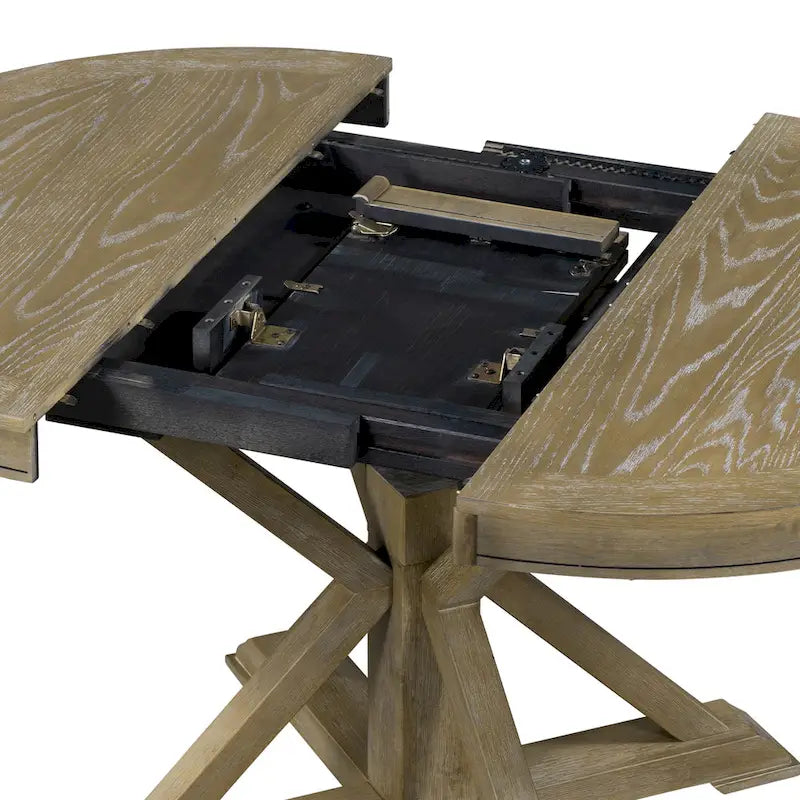 Table de salle à manger extensible ronde à ovale avec rallonge papillon, piètement en X, 6 places, style rétro