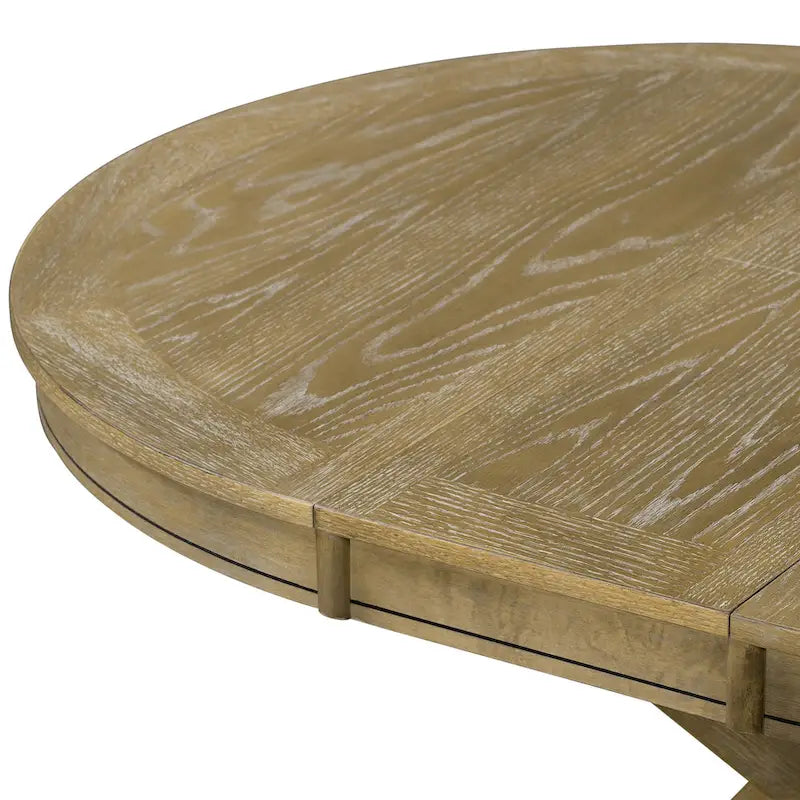Table de salle à manger extensible ronde à ovale avec rallonge papillon, piètement en X, 6 places, style rétro