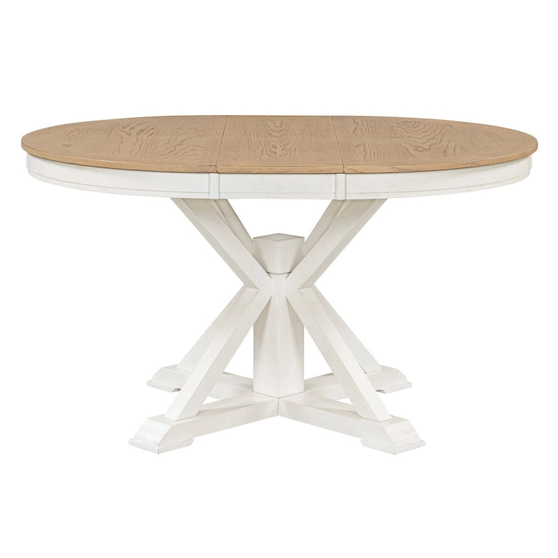 Table de salle à manger extensible ronde à ovale avec rallonge papillon, piètement en X, 6 places, style rétro