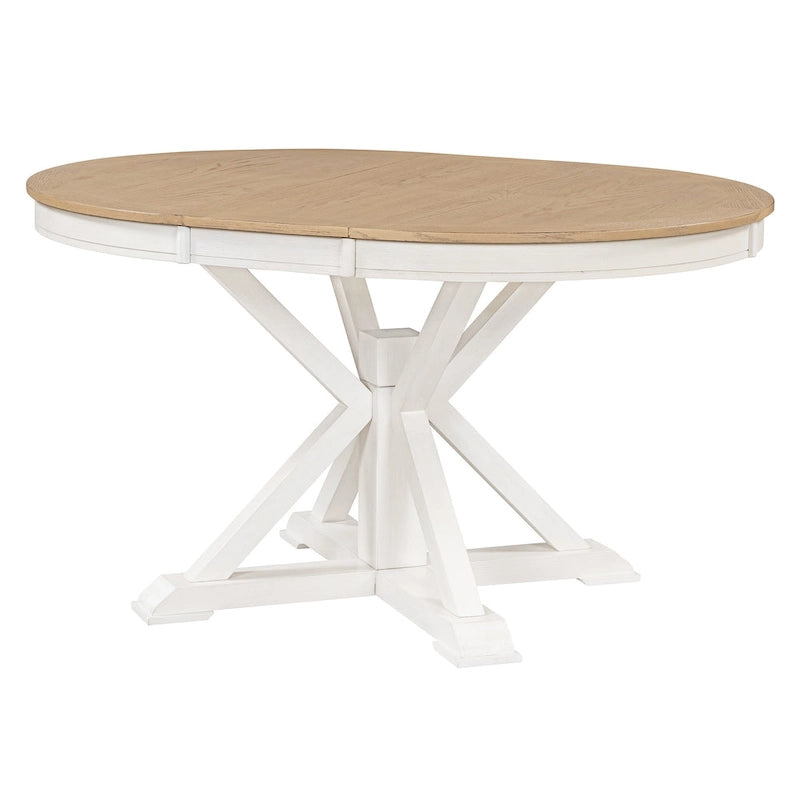 Table de salle à manger extensible ronde à ovale avec rallonge papillon, piètement en X, 6 places, style rétro