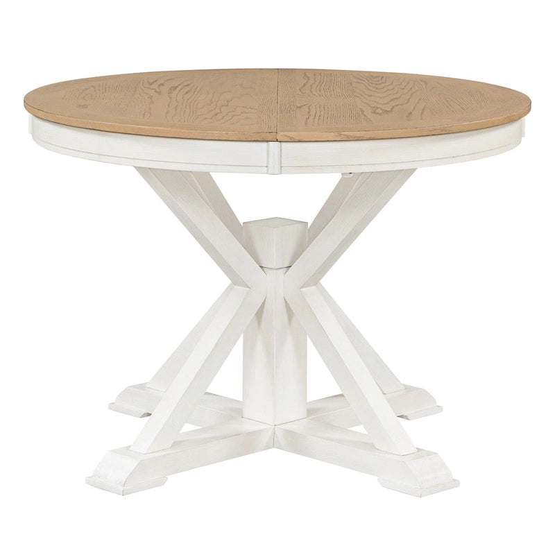 Table de salle à manger extensible ronde à ovale avec rallonge papillon, piètement en X, 6 places, style rétro