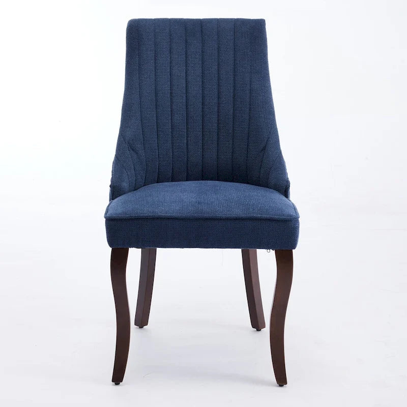 Chaise de salle à manger à dossier haut capitonné en velours floqué avec pieds en bois courbés, lot de 2