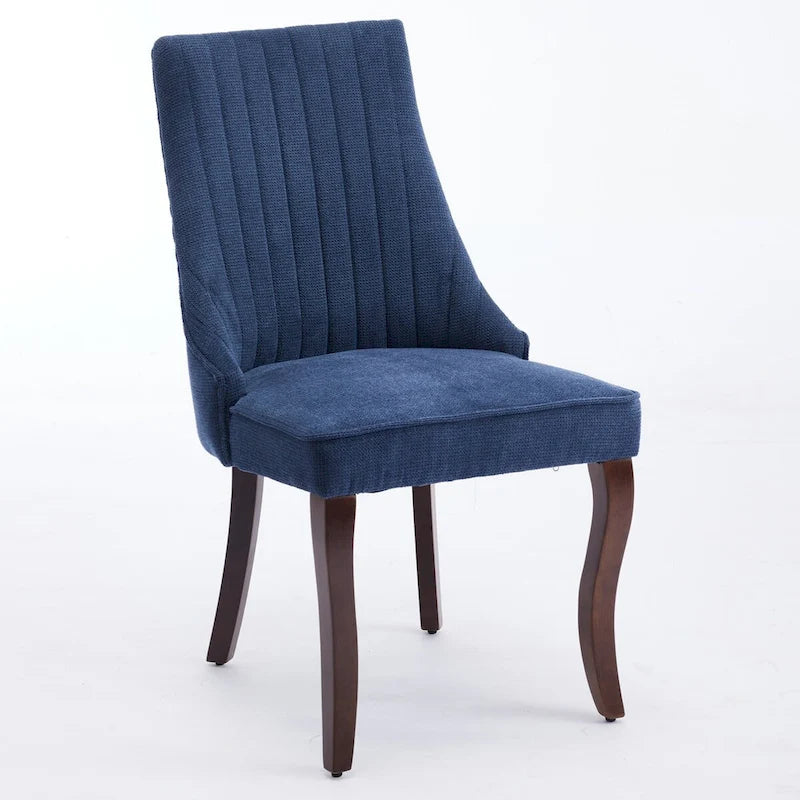 Chaise de salle à manger à dossier haut capitonné en velours floqué avec pieds en bois courbés, lot de 2