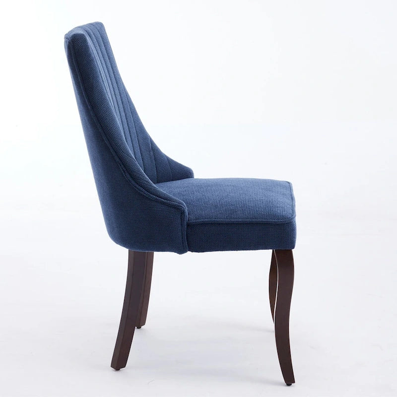 Chaise de salle à manger à dossier haut capitonné en velours floqué avec pieds en bois courbés, lot de 2