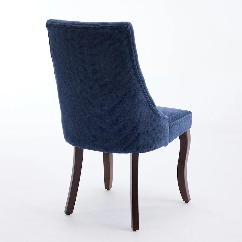 Chaise de salle à manger à dossier haut capitonné en velours floqué avec pieds en bois courbés, lot de 2
