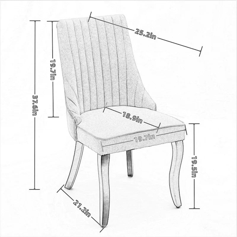 Chaise de salle à manger à dossier haut capitonné en velours floqué avec pieds en bois courbés, lot de 2