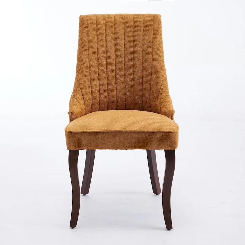 Chaise de salle à manger à dossier haut capitonné en velours floqué avec pieds en bois courbés, lot de 2