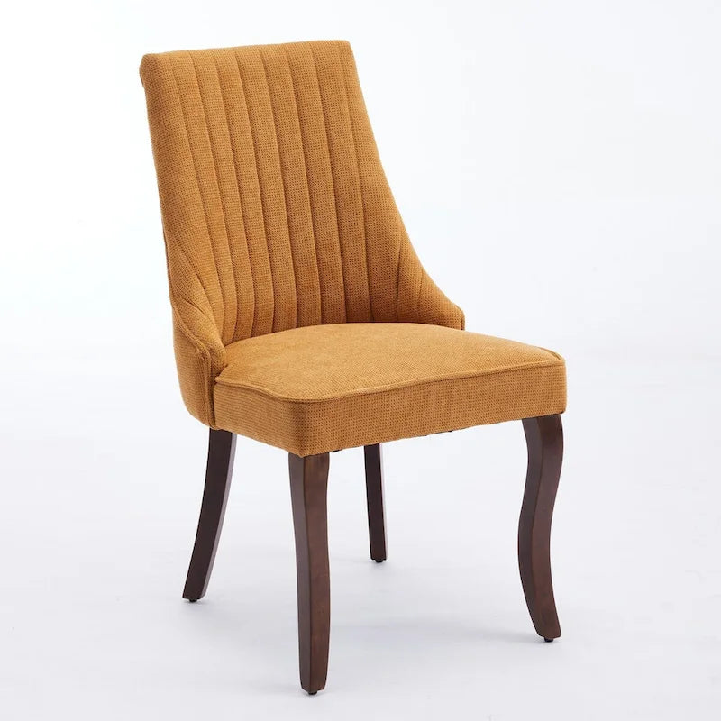 Chaise de salle à manger à dossier haut capitonné en velours floqué avec pieds en bois courbés, lot de 2